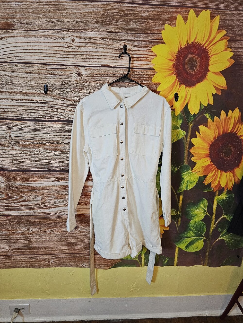OSOS Women's Short"s Snap Button Up Front Jumper with Waist Tie